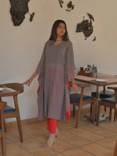 Grey & Golden Printed Kaftan Kurta-AHKFGRFPDS-6023